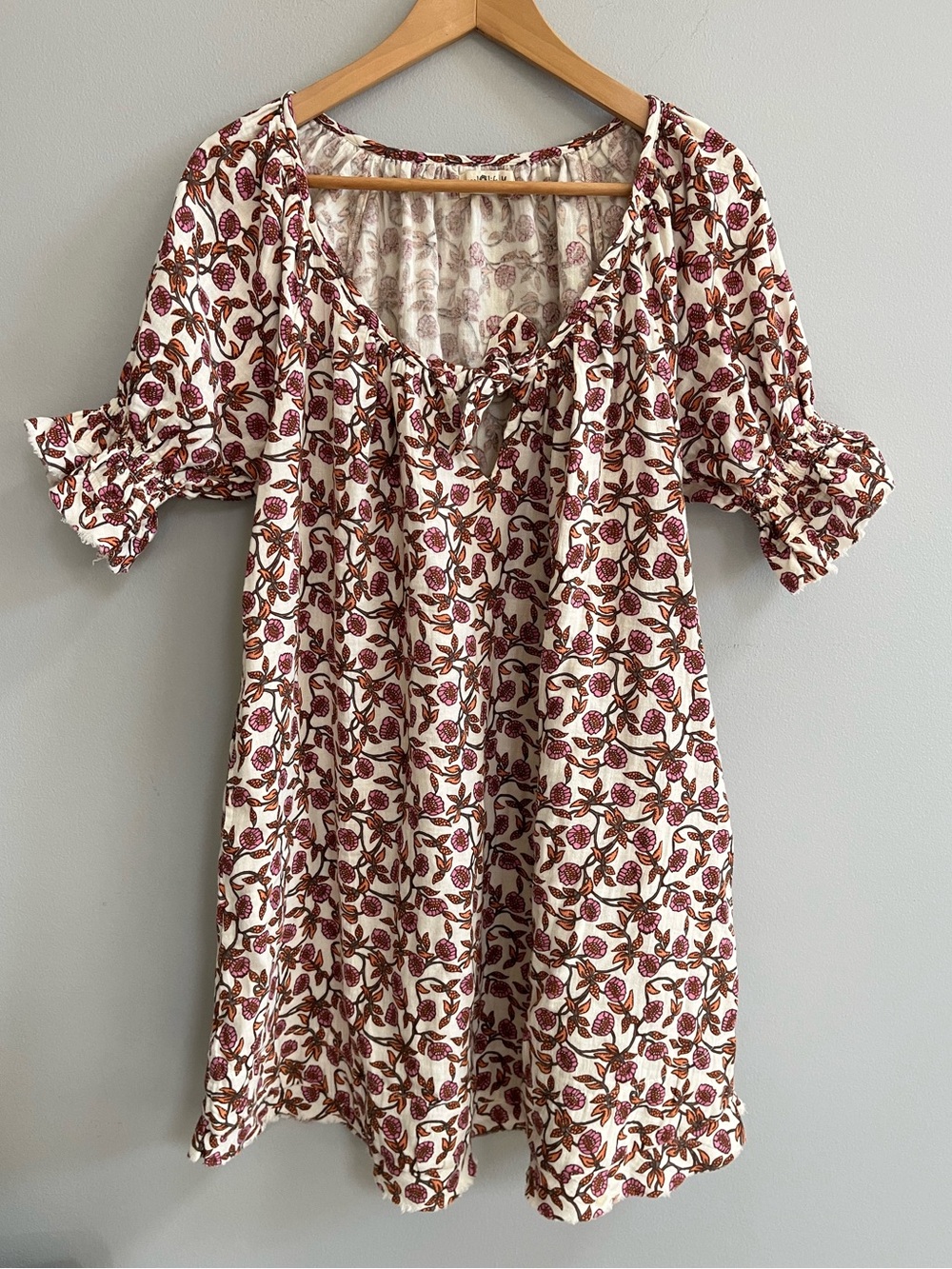 Natural Life Sienna Floral  Babydoll dress Size Medium Boho Puff Sleeve Cotton